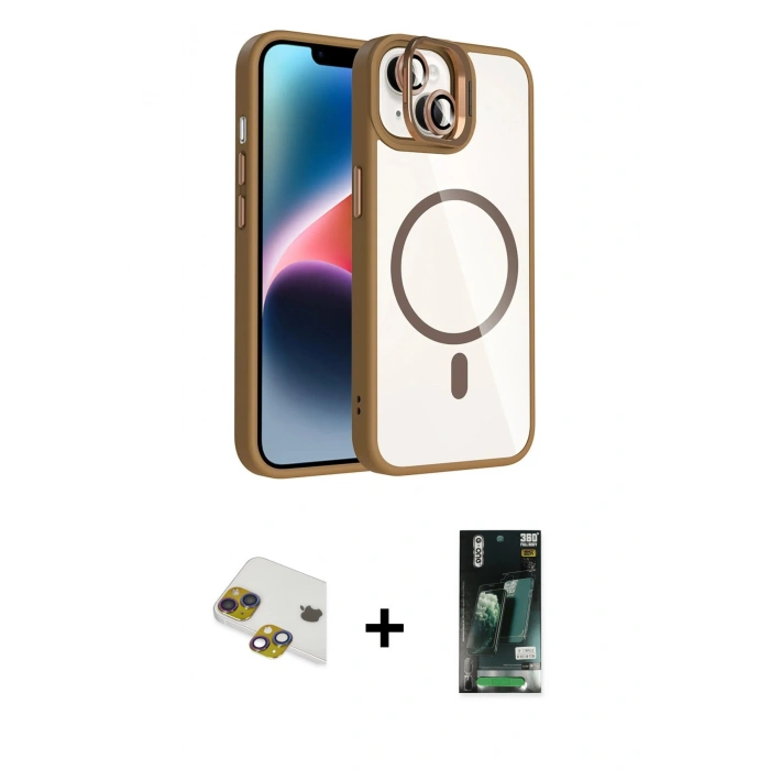 MARSİLYAN™- iPhone 13 Kılıf Yadigar Asil Koleksiyonu - Şeffaf 360 Full Body Arka Koruyucu + Pers Alüminyum Kamera Lens - GI