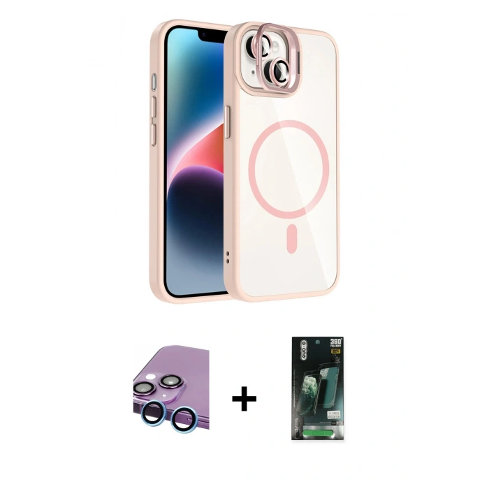 MARSİLYAN™- iPhone 13 Kılıf Yadigar Asil Koleksiyonu - Şeffaf 360 Full Body Arka Koruyucu + Mavi Raze Metal Kamera Lens