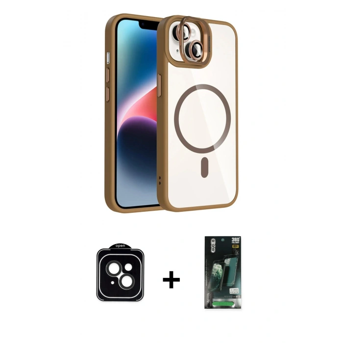 MARSİLYAN™- iPhone 13 Kılıf Yadigar Asil Koleksiyonu - Şeffaf 360 Full Body Arka Koruyucu + PVD Metal Kamera Lens - SH