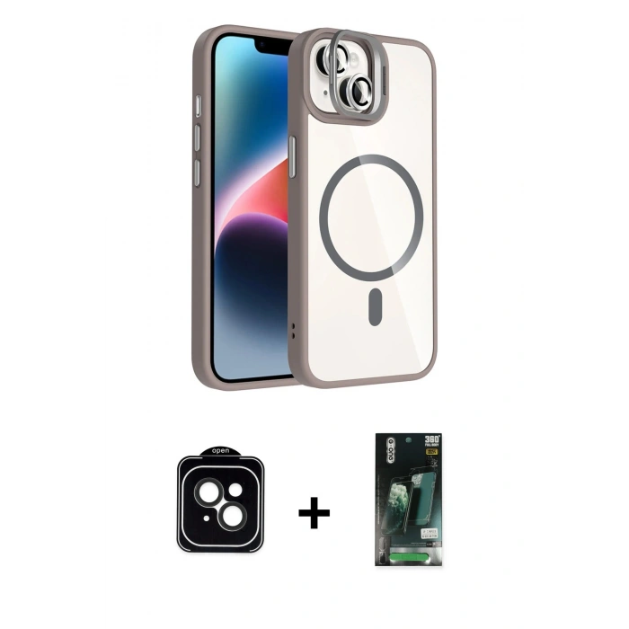 MARSİLYAN™- iPhone 13 Kılıf Yadigar Asil Koleksiyonu - Şeffaf 360 Full Body Arka Koruyucu + PVD Metal Kamera Lens - SH