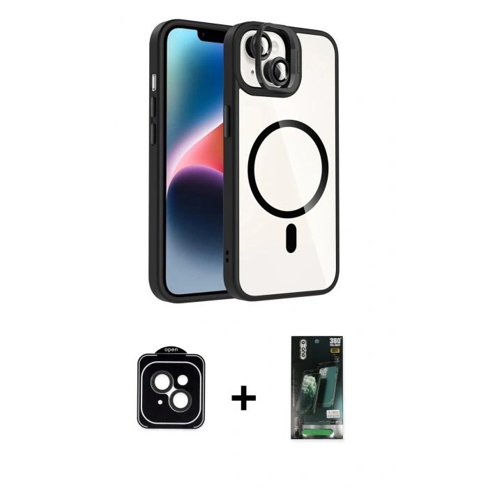 MARSİLYAN™- iPhone 13 Kılıf Yadigar Asil Koleksiyonu - Şeffaf 360 Full Body Arka Koruyucu + PVD Metal Kamera Lens - SH