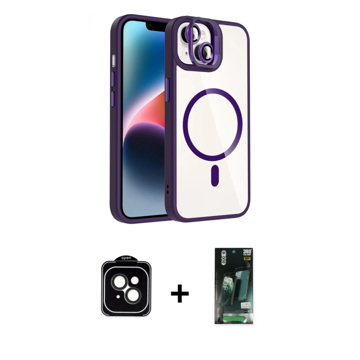 MARSİLYAN™- iPhone 13 Kılıf Yadigar Asil Koleksiyonu - Şeffaf 360 Full Body Arka Koruyucu + PVD Metal Kamera Lens - SH