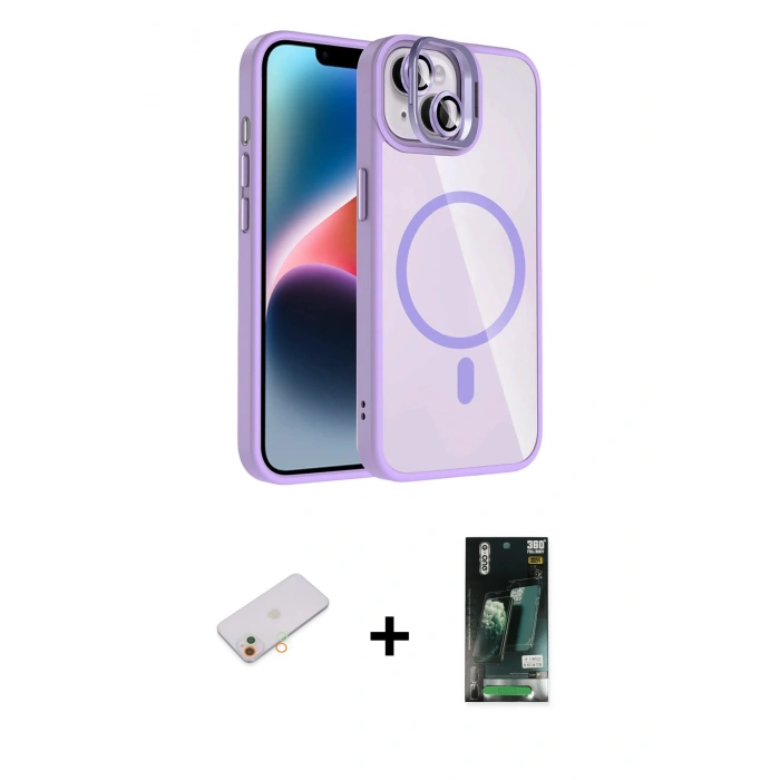 MARSİLYAN™- iPhone 13 Kılıf Yadigar Asil Koleksiyonu - Şeffaf 360 Full Body Arka Koruyucu + Renkli Kamera Lens Koruma Cam - TU