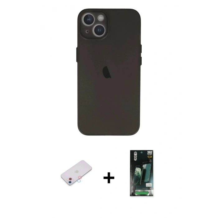 MARSİLYAN™- iPhone 13 Kılıf Yadigar Yansıma Serisi - Şeffaf 360 Full Body Arka Koruyucu + Renkli Kamera Lens Koruma Cam - PE