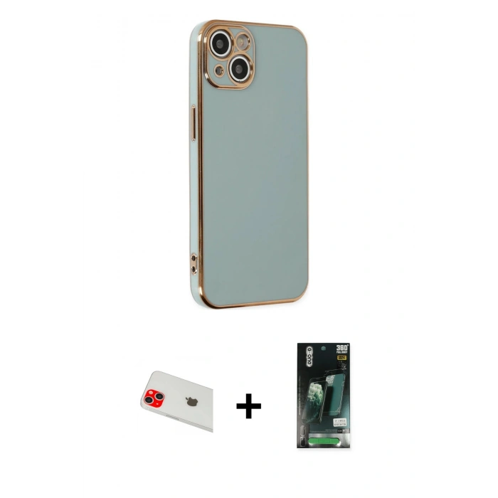 MARSİLYAN™- iPhone 13 Kılıf Yankı Serisi - Şeffaf 360 Full Body Arka Koruyucu + Rainbow Kamera Lens Koruma Cam - KI
