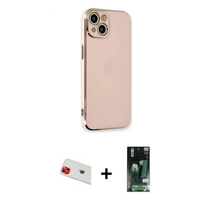 MARSİLYAN™- iPhone 13 Kılıf Yankı Serisi - Şeffaf 360 Full Body Arka Koruyucu + Rainbow Kamera Lens Koruma Cam - KI