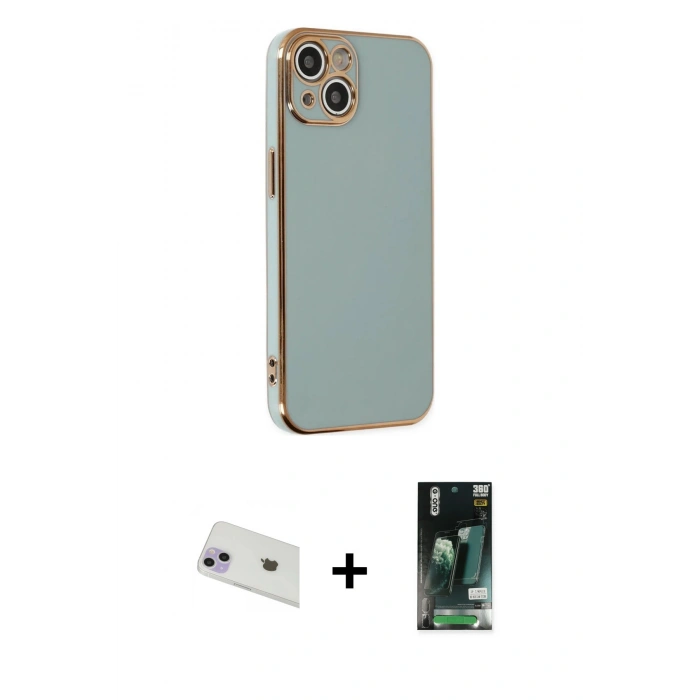 MARSİLYAN™- iPhone 13 Kılıf Yankı Serisi - Şeffaf 360 Full Body Arka Koruyucu + Mor Rainbow Kamera Lens Koruma Cam