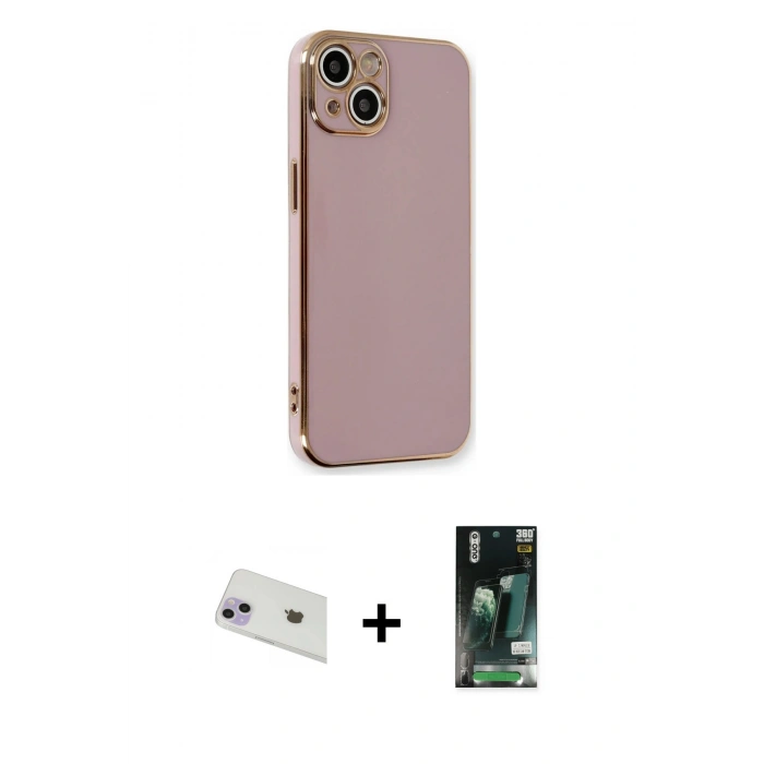 MARSİLYAN™- iPhone 13 Kılıf Yankı Serisi - Şeffaf 360 Full Body Arka Koruyucu + Mor Rainbow Kamera Lens Koruma Cam
