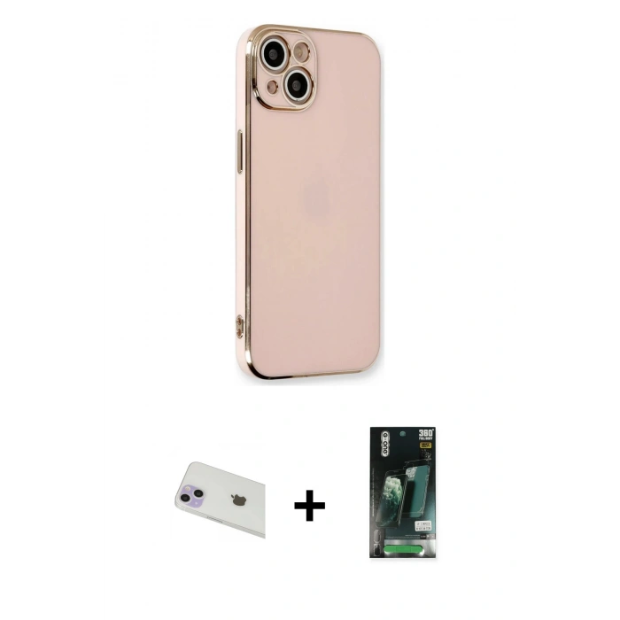 MARSİLYAN™- iPhone 13 Kılıf Yankı Serisi - Şeffaf 360 Full Body Arka Koruyucu + Mor Rainbow Kamera Lens Koruma Cam