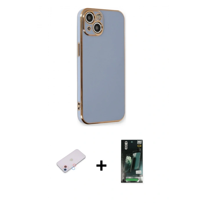 MARSİLYAN™- iPhone 13 Kılıf Yankı Serisi - Şeffaf 360 Full Body Arka Koruyucu + Renkli Kamera Lens Koruma Cam - PE