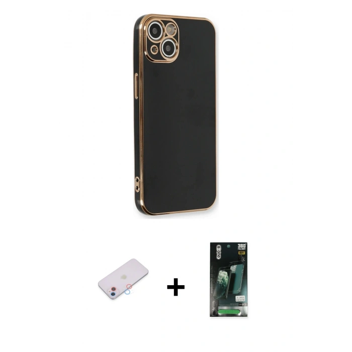 MARSİLYAN™- iPhone 13 Kılıf Yankı Serisi - Şeffaf 360 Full Body Arka Koruyucu + Renkli Kamera Lens Koruma Cam - PE