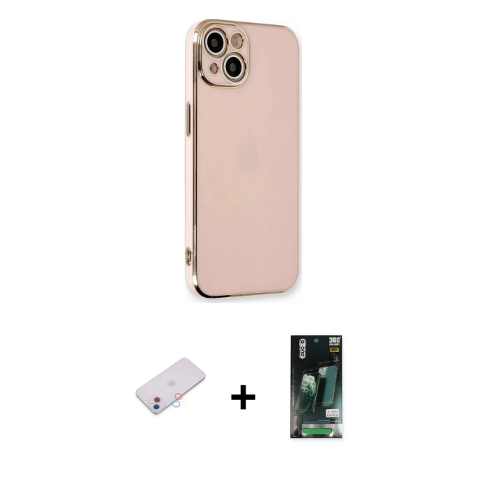 MARSİLYAN™- iPhone 13 Kılıf Yankı Serisi - Şeffaf 360 Full Body Arka Koruyucu + Renkli Kamera Lens Koruma Cam - PE