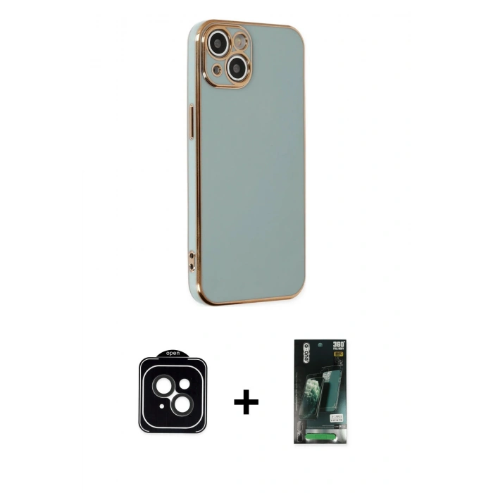 MARSİLYAN™- iPhone 13 Kılıf Yankı Serisi - Şeffaf 360 Full Body Arka Koruyucu + PVD Metal Kamera Lens - SH