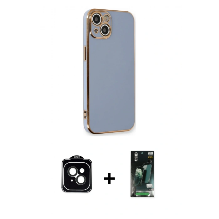 MARSİLYAN™- iPhone 13 Kılıf Yankı Serisi - Şeffaf 360 Full Body Arka Koruyucu + PVD Metal Kamera Lens - SH
