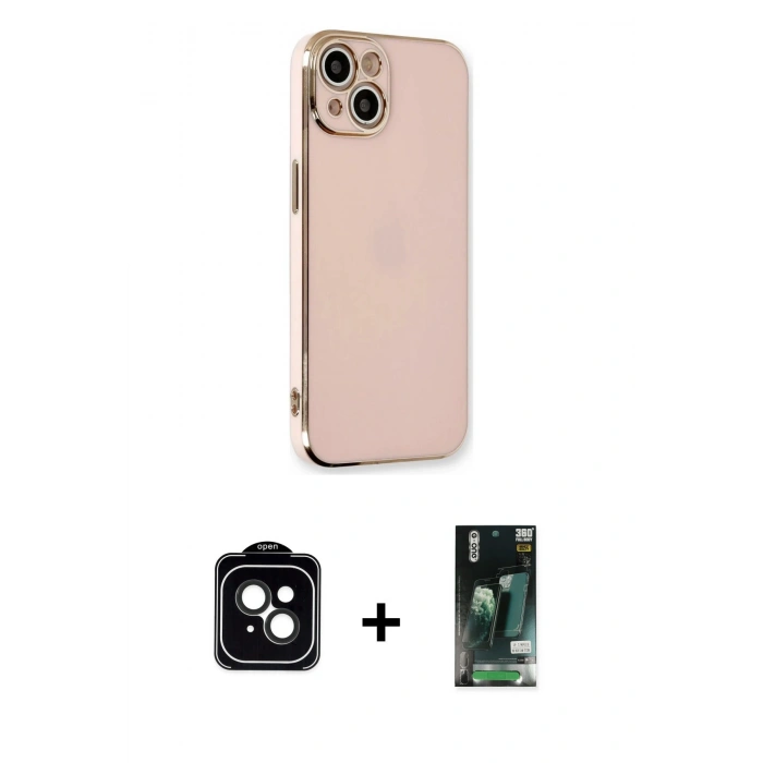 MARSİLYAN™- iPhone 13 Kılıf Yankı Serisi - Şeffaf 360 Full Body Arka Koruyucu + PVD Metal Kamera Lens - SH