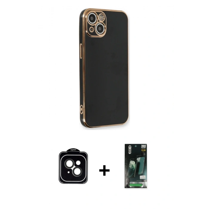MARSİLYAN™- iPhone 13 Kılıf Yankı Serisi - Şeffaf 360 Full Body Arka Koruyucu + PVD Metal Kamera Lens - SH