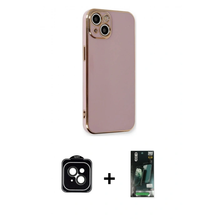 MARSİLYAN™- iPhone 13 Kılıf Yankı Serisi - Şeffaf 360 Full Body Arka Koruyucu + PVD Metal Kamera Lens - SH