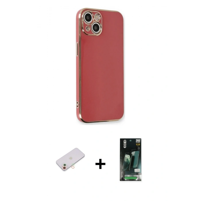 MARSİLYAN™- iPhone 13 Kılıf Yankı Serisi - Şeffaf 360 Full Body Arka Koruyucu + Renkli Kamera Lens Koruma Cam - YL