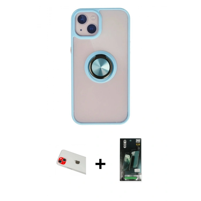 MARSİLYAN™- iPhone 13 Kılıf Yörünge Çizgi - Şeffaf 360 Full Body Arka Koruyucu + Rainbow Kamera Lens Koruma Cam - KI