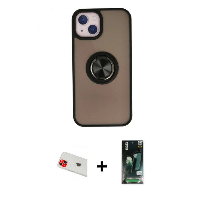 MARSİLYAN™- iPhone 13 Kılıf Yörünge Çizgi - Şeffaf 360 Full Body Arka Koruyucu + Rainbow Kamera Lens Koruma Cam - KI