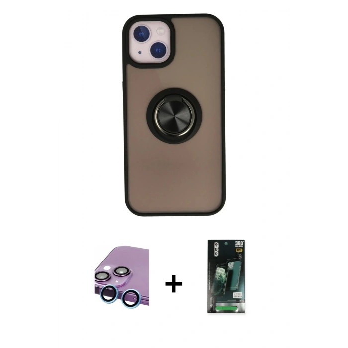 MARSİLYAN™- iPhone 13 Kılıf Yörünge Çizgi - Şeffaf 360 Full Body Arka Koruyucu + Raze Metal Kamera Lens - MI