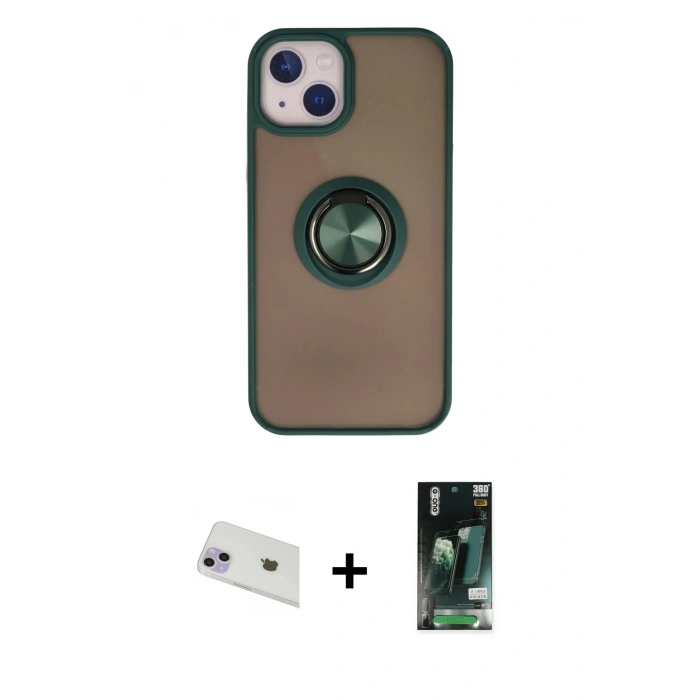 MARSİLYAN™- iPhone 13 Kılıf Yörünge Çizgi - Şeffaf 360 Full Body Arka Koruyucu + Rainbow Kamera Lens Koruma Cam - MR