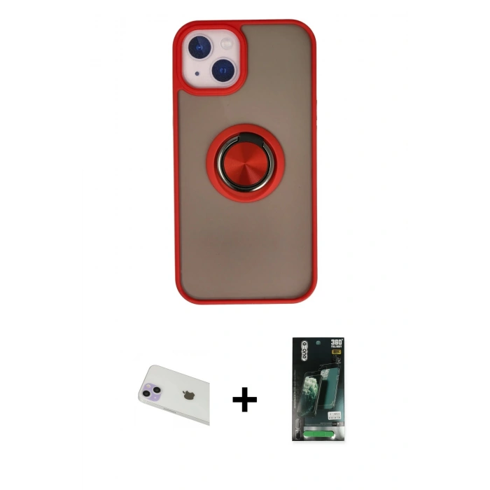MARSİLYAN™- iPhone 13 Kılıf Yörünge Çizgi - Şeffaf 360 Full Body Arka Koruyucu + Rainbow Kamera Lens Koruma Cam - MR