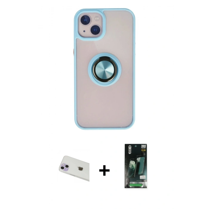 MARSİLYAN™- iPhone 13 Kılıf Yörünge Çizgi - Şeffaf 360 Full Body Arka Koruyucu + Rainbow Kamera Lens Koruma Cam - MR