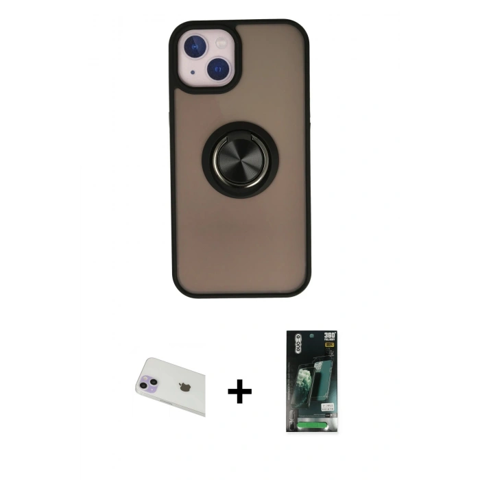 MARSİLYAN™- iPhone 13 Kılıf Yörünge Çizgi - Şeffaf 360 Full Body Arka Koruyucu + Rainbow Kamera Lens Koruma Cam - MR