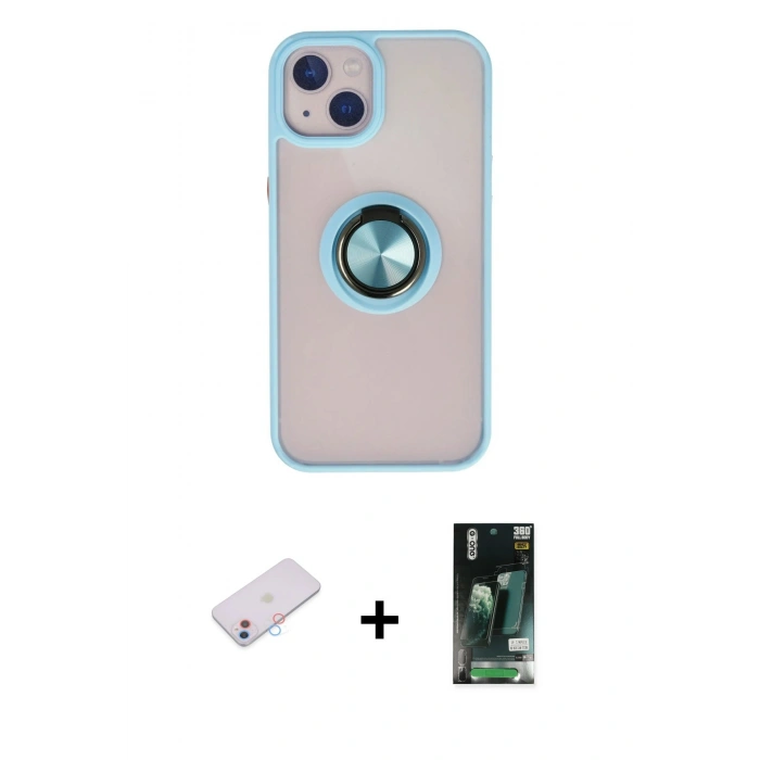 MARSİLYAN™- iPhone 13 Kılıf Yörünge Çizgi - Şeffaf 360 Full Body Arka Koruyucu + Renkli Kamera Lens Koruma Cam - PE