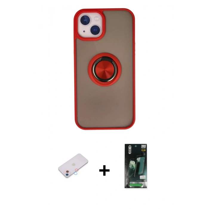 MARSİLYAN™- iPhone 13 Kılıf Yörünge Çizgi - Şeffaf 360 Full Body Arka Koruyucu + Renkli Kamera Lens Koruma Cam - PE