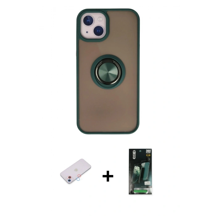 MARSİLYAN™- iPhone 13 Kılıf Yörünge Çizgi - Şeffaf 360 Full Body Arka Koruyucu + Renkli Kamera Lens Koruma Cam - PE