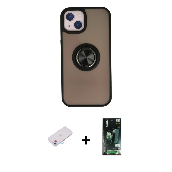 MARSİLYAN™- iPhone 13 Kılıf Yörünge Çizgi - Şeffaf 360 Full Body Arka Koruyucu + Renkli Kamera Lens Koruma Cam - PE
