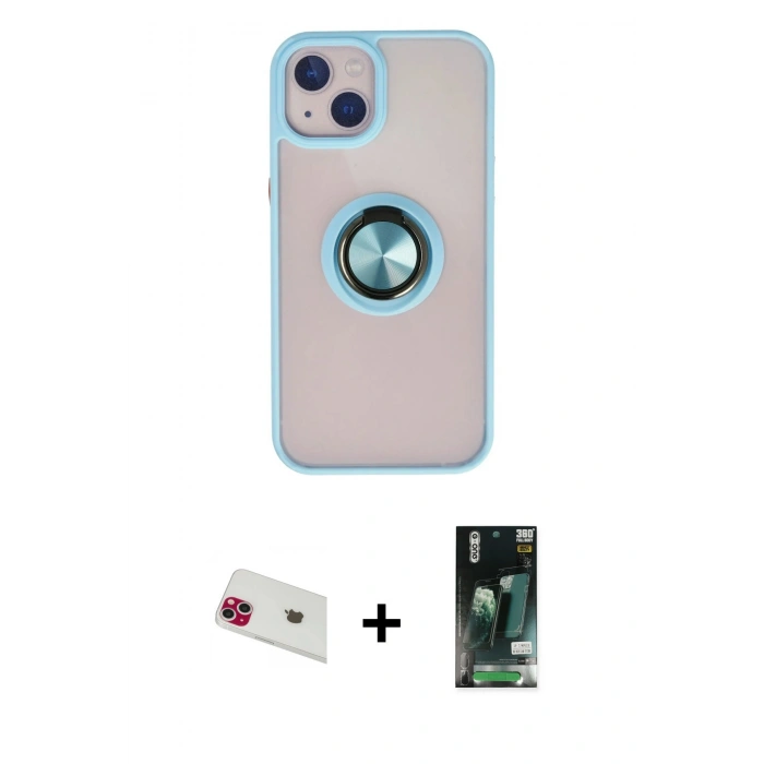 MARSİLYAN™- iPhone 13 Kılıf Yörünge Çizgi - Şeffaf 360 Full Body Arka Koruyucu + Rainbow Kamera Lens Koruma Cam - KI