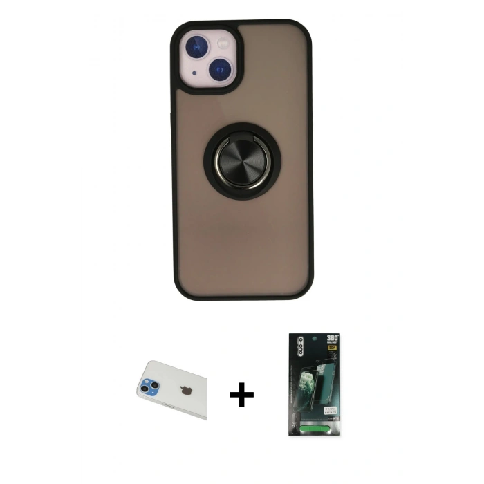 MARSİLYAN™- iPhone 13 Kılıf Yörünge Çizgi - Şeffaf 360 Full Body Arka Koruyucu + Rainbow Kamera Lens Koruma Cam - MI