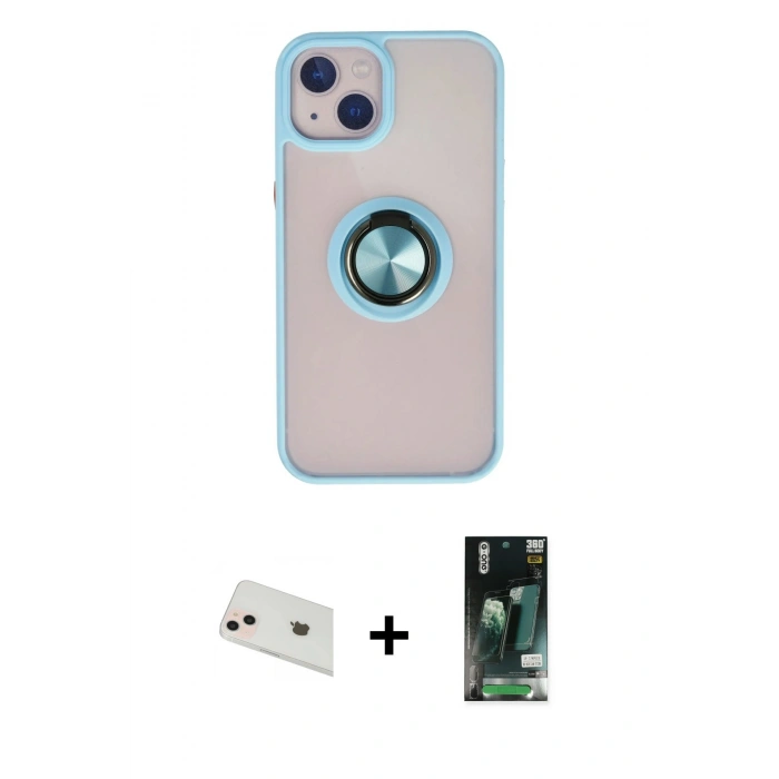 MARSİLYAN™- iPhone 13 Kılıf Yörünge Çizgi - Şeffaf 360 Full Body Arka Koruyucu + Rainbow Kamera Lens Koruma Cam - REGD