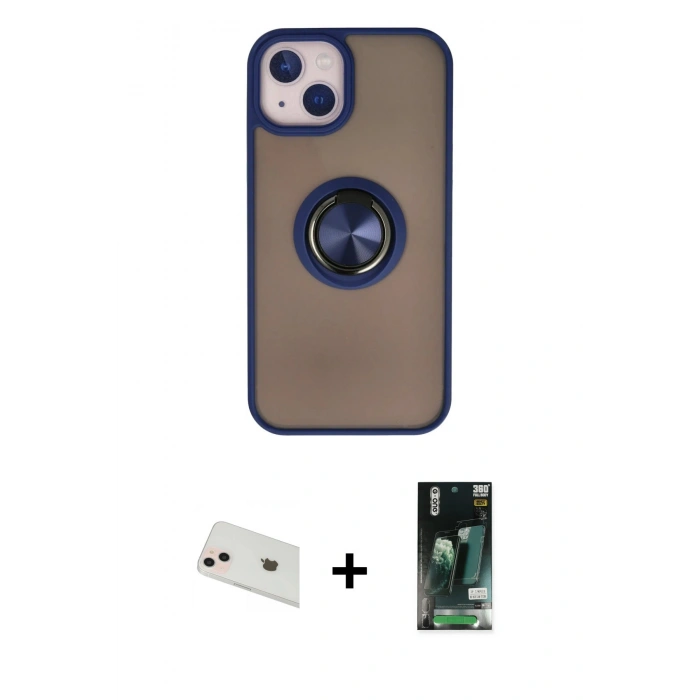 MARSİLYAN™- iPhone 13 Kılıf Yörünge Çizgi - Şeffaf 360 Full Body Arka Koruyucu + Rainbow Kamera Lens Koruma Cam - REGD
