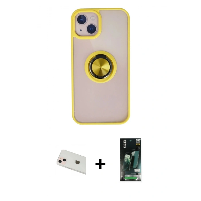MARSİLYAN™- iPhone 13 Kılıf Yörünge Çizgi - Şeffaf 360 Full Body Arka Koruyucu + Rainbow Kamera Lens Koruma Cam - REGD