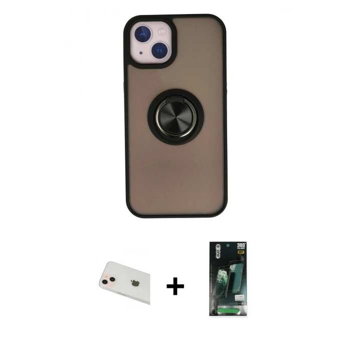 MARSİLYAN™- iPhone 13 Kılıf Yörünge Çizgi - Şeffaf 360 Full Body Arka Koruyucu + Rainbow Kamera Lens Koruma Cam - REGD