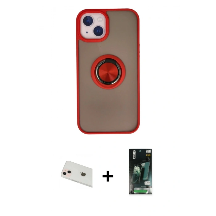 MARSİLYAN™- iPhone 13 Kılıf Yörünge Çizgi - Şeffaf 360 Full Body Arka Koruyucu + Rainbow Kamera Lens Koruma Cam - REGD