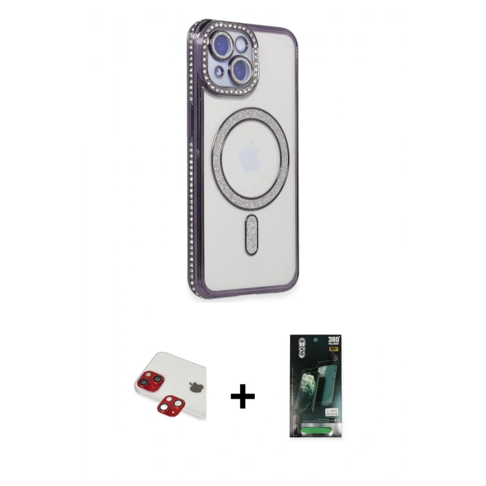 MARSİLYAN™- iPhone 13 Kılıf Zirve Doku Prime - Şeffaf 360 Full Body Arka Koruyucu + Pers Alüminyum Kamera Lens - KI