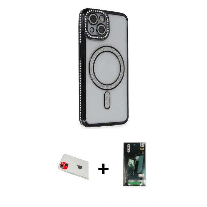 MARSİLYAN™- iPhone 13 Kılıf Zirve Doku Prime - Şeffaf 360 Full Body Arka Koruyucu + Rainbow Kamera Lens Koruma Cam - KI