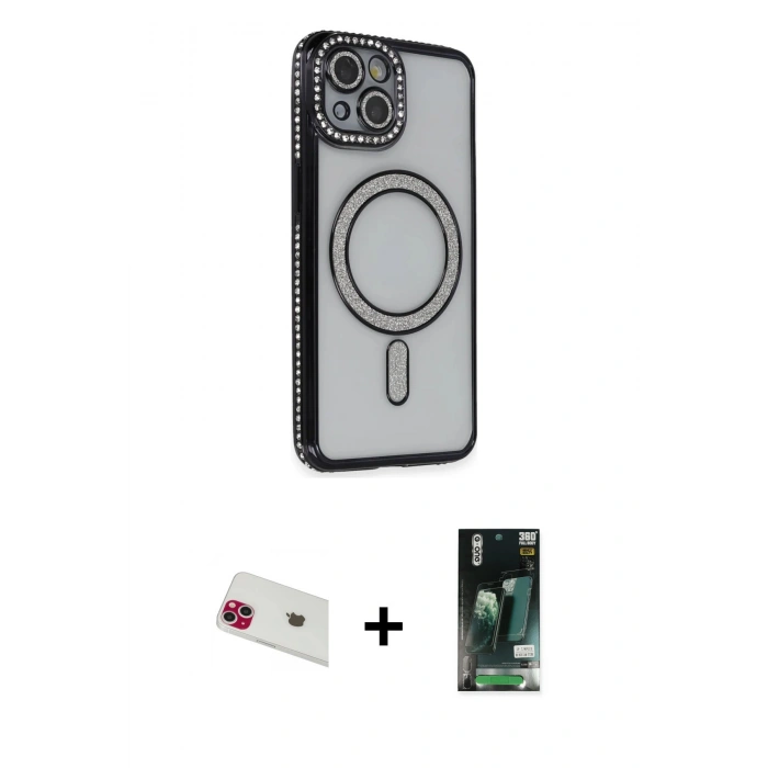 MARSİLYAN™- iPhone 13 Kılıf Zirve Doku Prime - Şeffaf 360 Full Body Arka Koruyucu + Rainbow Kamera Lens Koruma Cam - KI