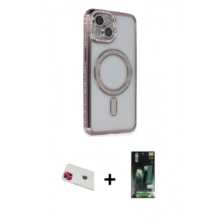 MARSİLYAN™- iPhone 13 Kılıf Zirve Doku Prime - Şeffaf 360 Full Body Arka Koruyucu + Rainbow Kamera Lens Koruma Cam - KI
