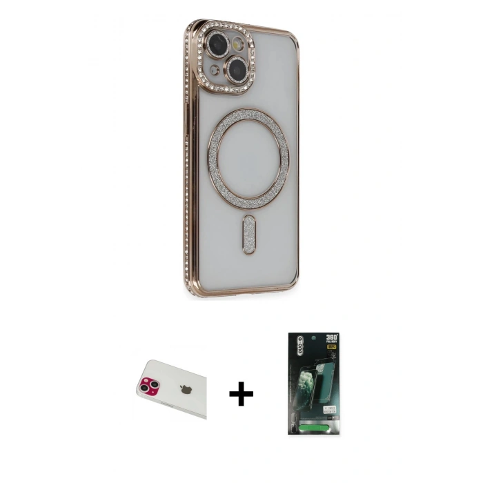 MARSİLYAN™- iPhone 13 Kılıf Zirve Doku Prime - Şeffaf 360 Full Body Arka Koruyucu + Rainbow Kamera Lens Koruma Cam - KI