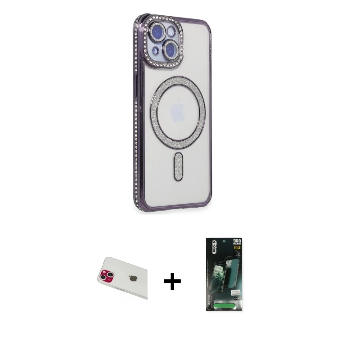 MARSİLYAN™- iPhone 13 Kılıf Zirve Doku Prime - Şeffaf 360 Full Body Arka Koruyucu + Rainbow Kamera Lens Koruma Cam - KI