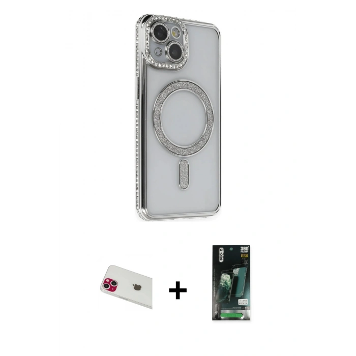 MARSİLYAN™- iPhone 13 Kılıf Zirve Doku Prime - Şeffaf 360 Full Body Arka Koruyucu + Rainbow Kamera Lens Koruma Cam - KI