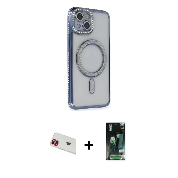 MARSİLYAN™- iPhone 13 Kılıf Zirve Doku Prime - Şeffaf 360 Full Body Arka Koruyucu + Rainbow Kamera Lens Koruma Cam - KI