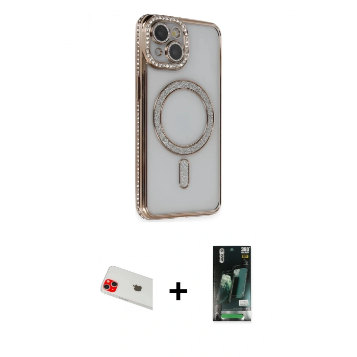 MARSİLYAN™- iPhone 13 Kılıf Zirve Doku Prime - Şeffaf 360 Full Body Arka Koruyucu + Rainbow Kamera Lens Koruma Cam - KI