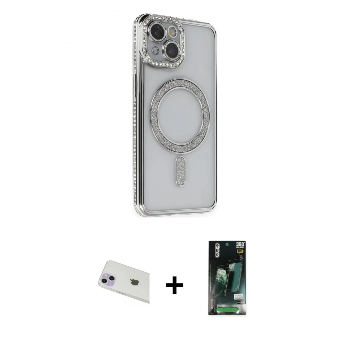MARSİLYAN™- iPhone 13 Kılıf Zirve Doku Prime - Şeffaf 360 Full Body Arka Koruyucu + Rainbow Kamera Lens Koruma Cam - MR